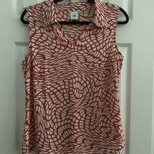 CAbi Swirl Pattern burnt Orange and White Blouse